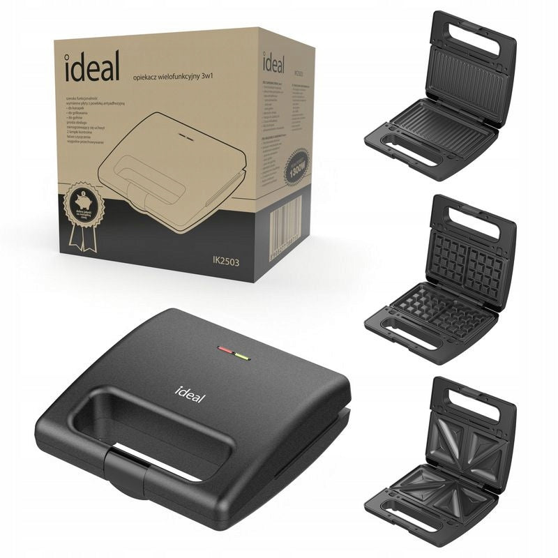 SANDWICH TOASTER MULTIFUNCTIONAL 3IN1 INTERCHANGEABLE PLATES GRILL WAFFLE IRON