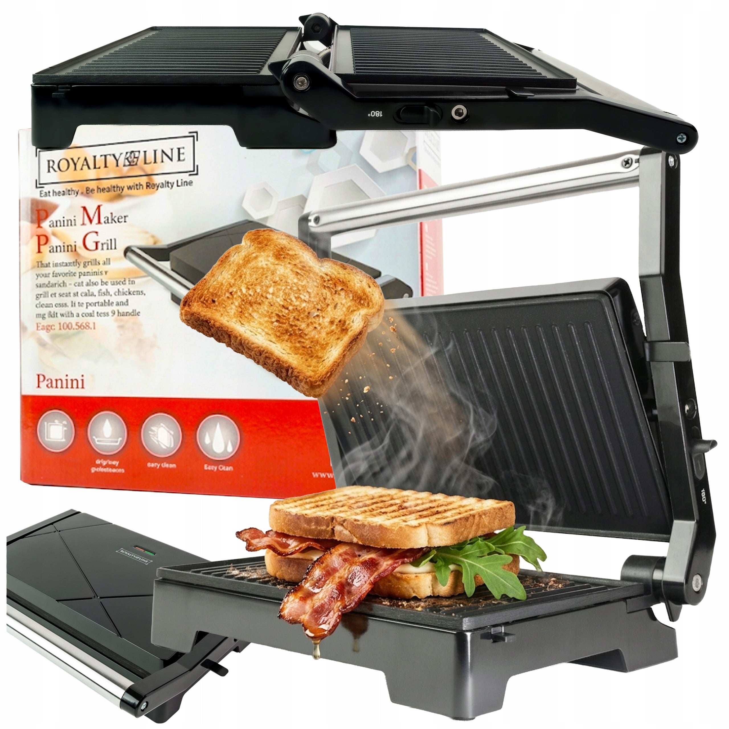 SANDWICH TOASTER PANINI SANDWICH TOASTER FOLDING GRILL NON-STICK 1000W