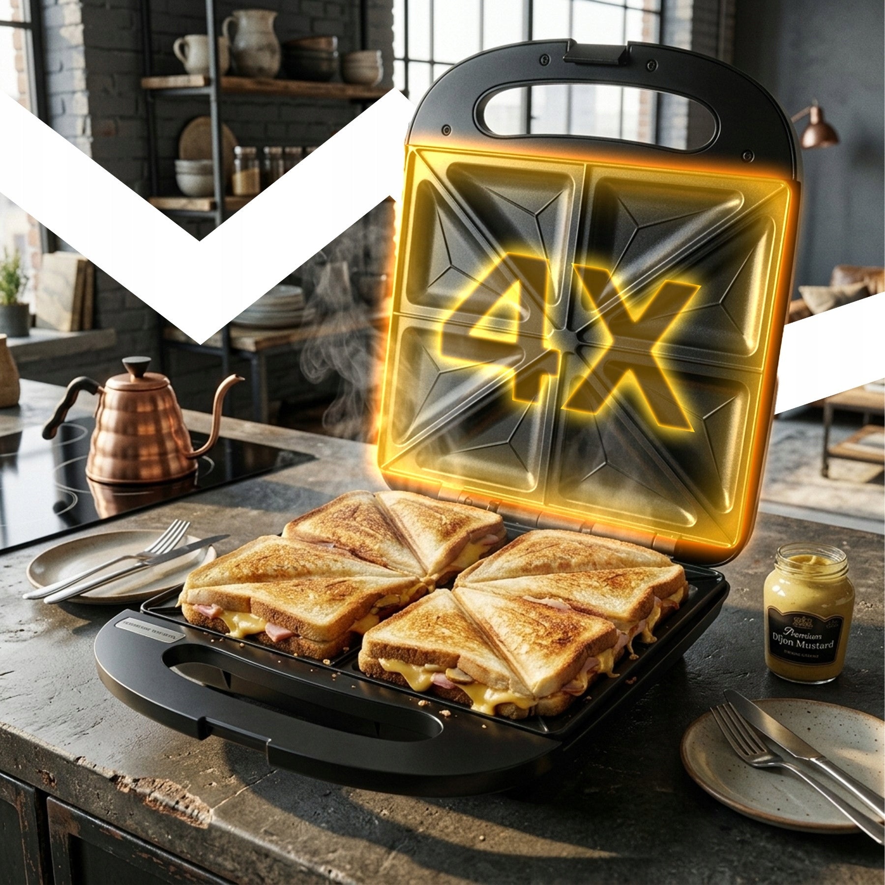 SANDWICH TOASTER XXL 1400W 4 SANDWICHES NON-STICK Power rating 2000 W