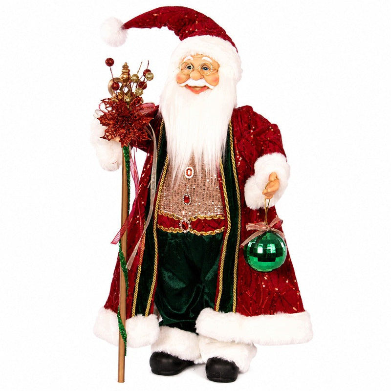 SANTA CLAUS DECORATIVE 60 CM CHRISTMAS FIGURINE WITH CANE DECORATION CHRISTMAS