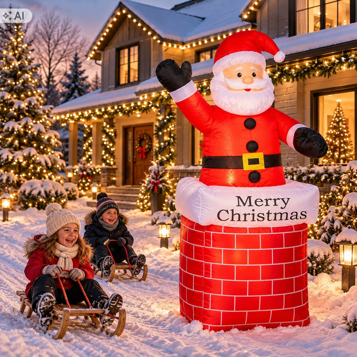 SANTA CLAUS INFLATABLE CHRISTMAS DECORATION LED GARDEN ORNAMENT XXL 210 cm Packaging status original