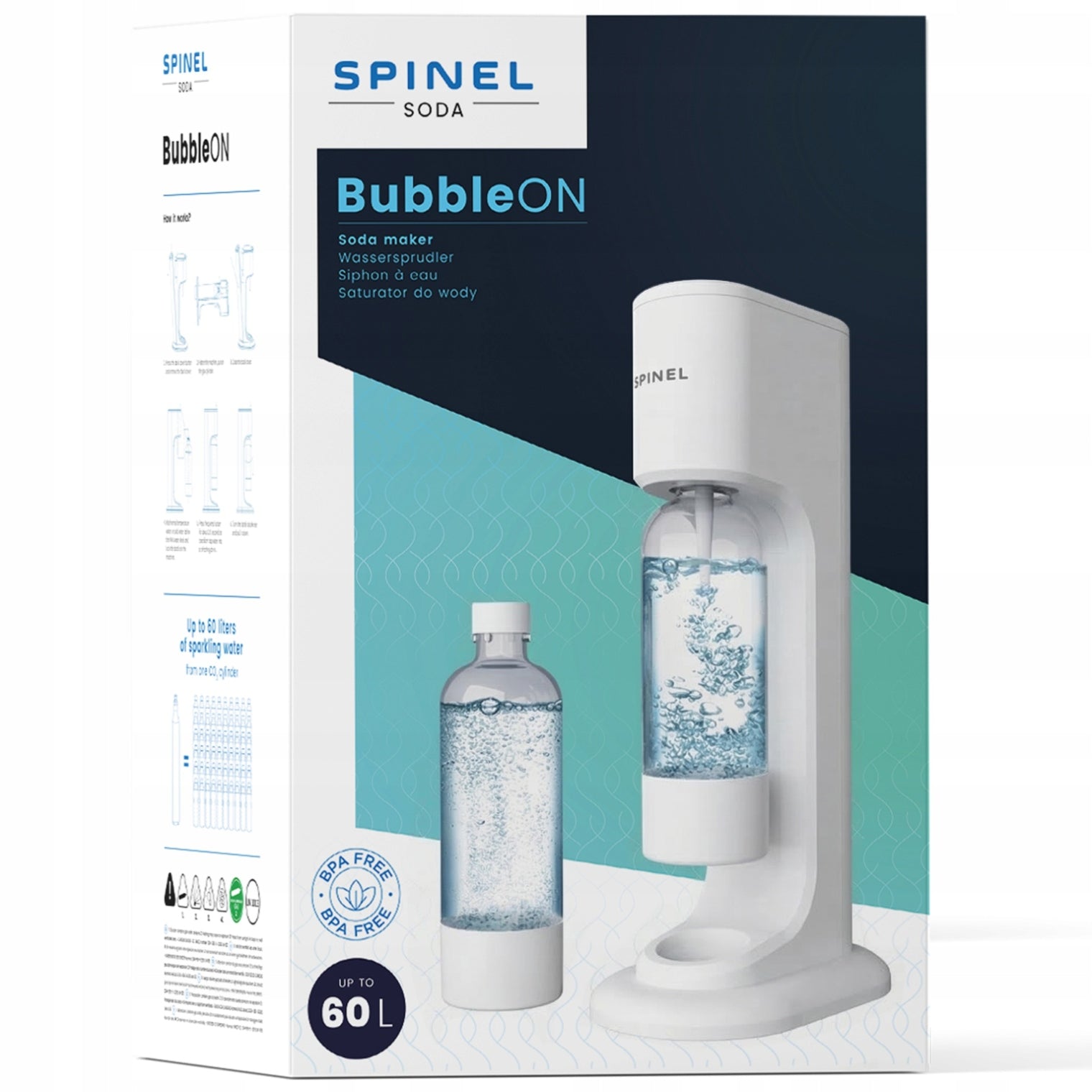SATURATOR SPINEL SODA BubbleON WHITE FOR WATER GASSING 2 BOTTLES + CARTRIDGE Product weight with unit packaging 3.4 kg