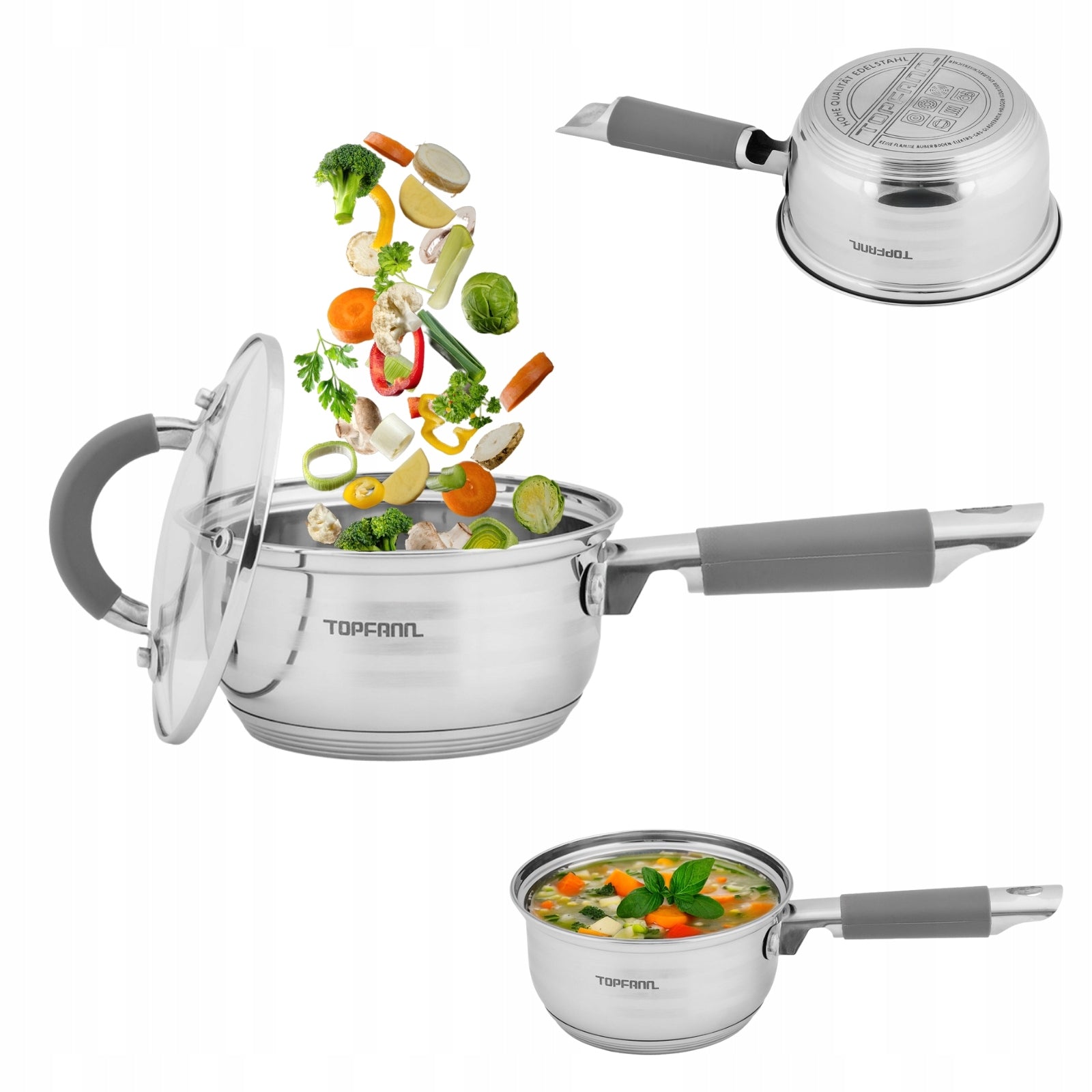SAUCEPAN INDUCTION WITH LID FOR MILK STAINLESS STEEL 1,1 L POT 14 CM GAS Brand Topfann