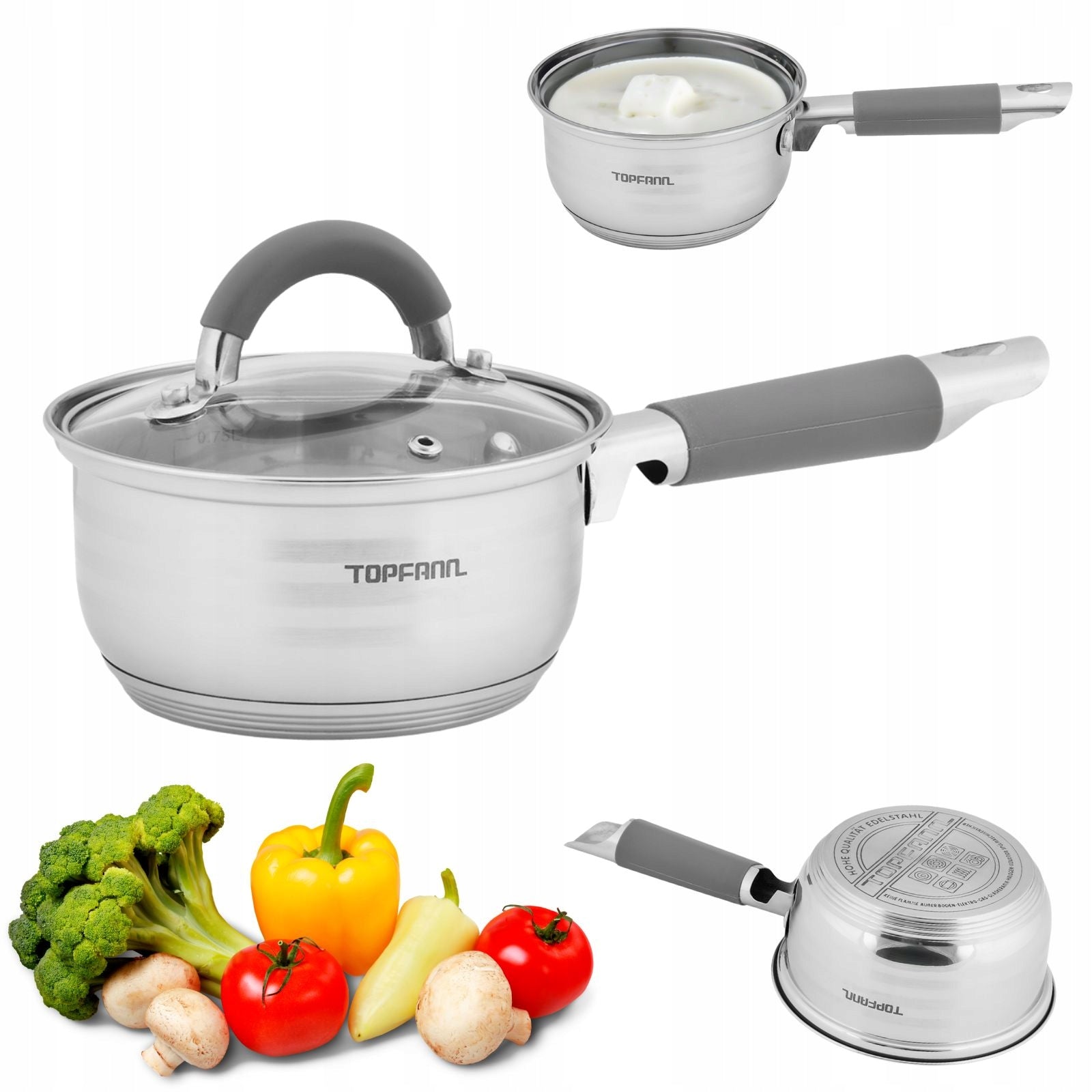 SAUCEPAN INDUCTION WITH LID FOR MILK STAINLESS STEEL 1,1 L POT 14 CM GAS