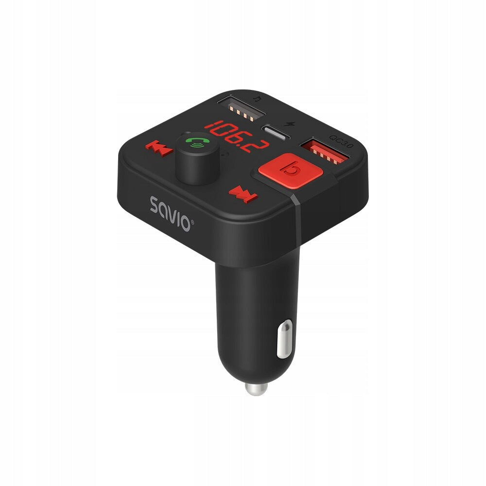 SAVIO TR-15 FM TRANSMITTER WITH DISPLAY, BLUETOOTH AND USB-C U PD CHARGER Product weight with unit packaging 0.075 kg