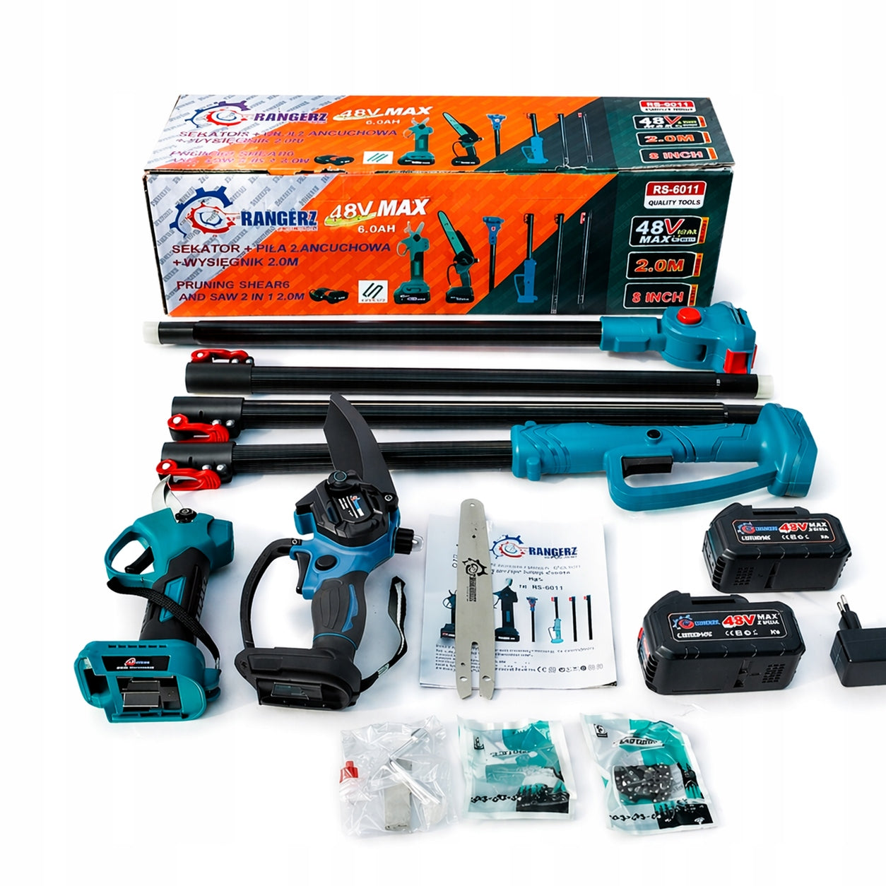 SAW PRUNING SHEAR BOOM 2,0M 48V AKU 6AH 2PCS CHARGER MEGA SET 3IN1 Packaging status original