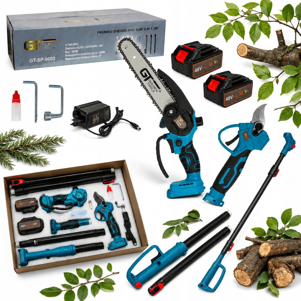 SAW PRUNING SHEAR BOOM 2X48V 6AH SET 3IN1 ACCUMULATOR GOLDEN TOOLS