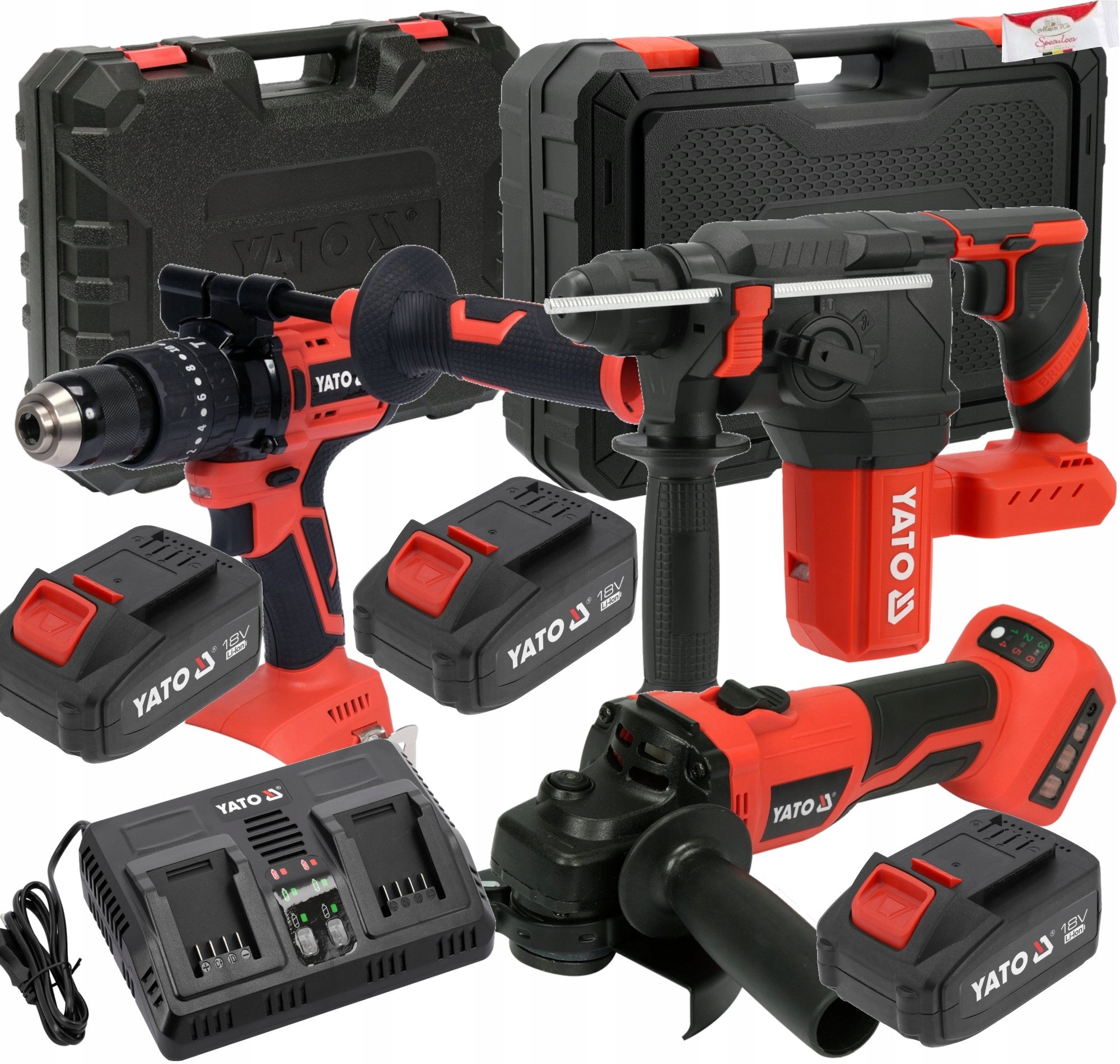 SCREWDRIVER 75Nm + HAMMER DRILL 2,6J+GRINDER+3AKU 4AH+LOAD.2PORTS