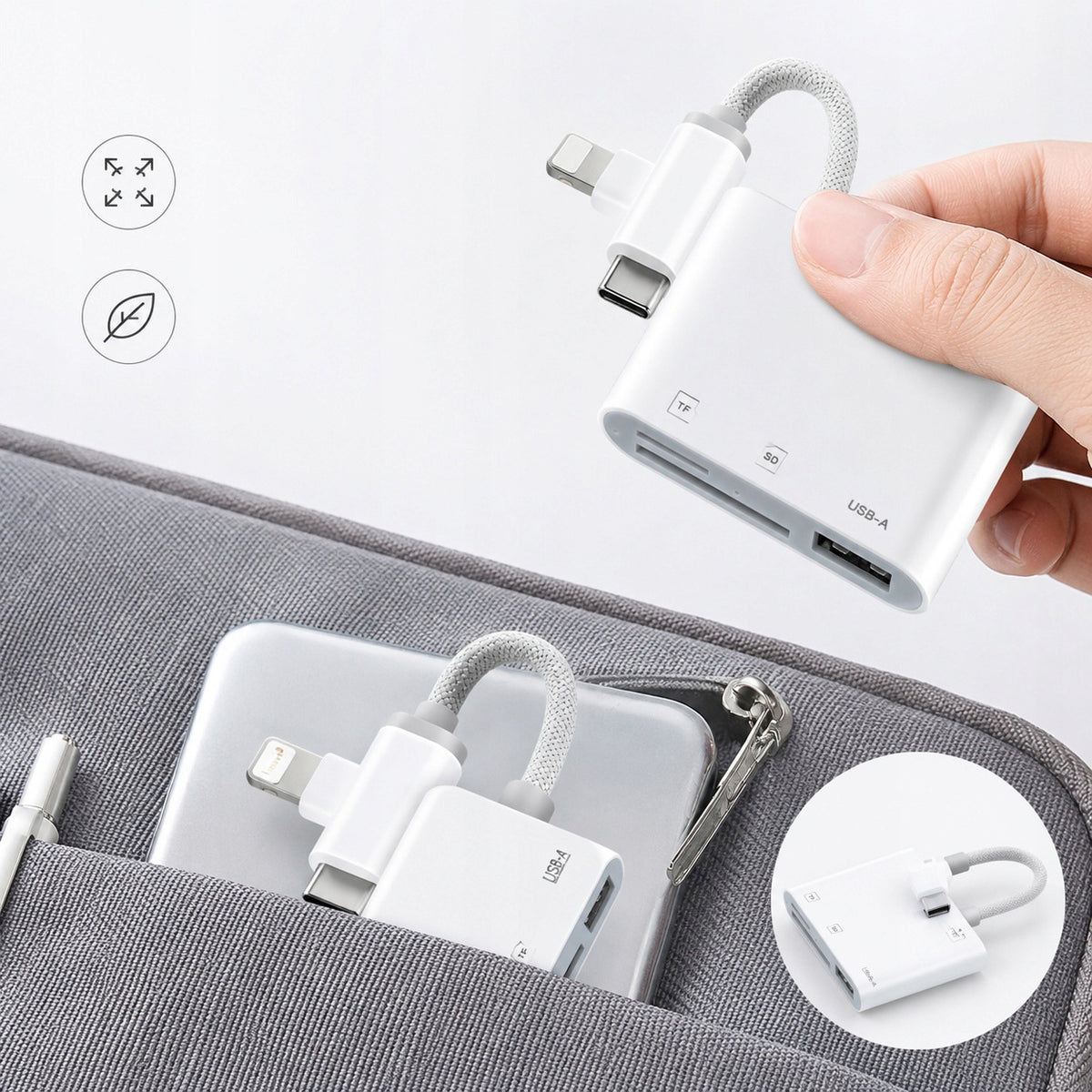 SD microSD Card Reader USB-C Lightning USB-A 3in1 for Phone and Laptop Manufacturer code Elarionith0704-8