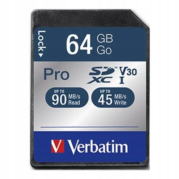 SDXC Verbatim Pro U3 64GB (90/45 MB/s) Class 10 UHS-1 V30 Memory Card