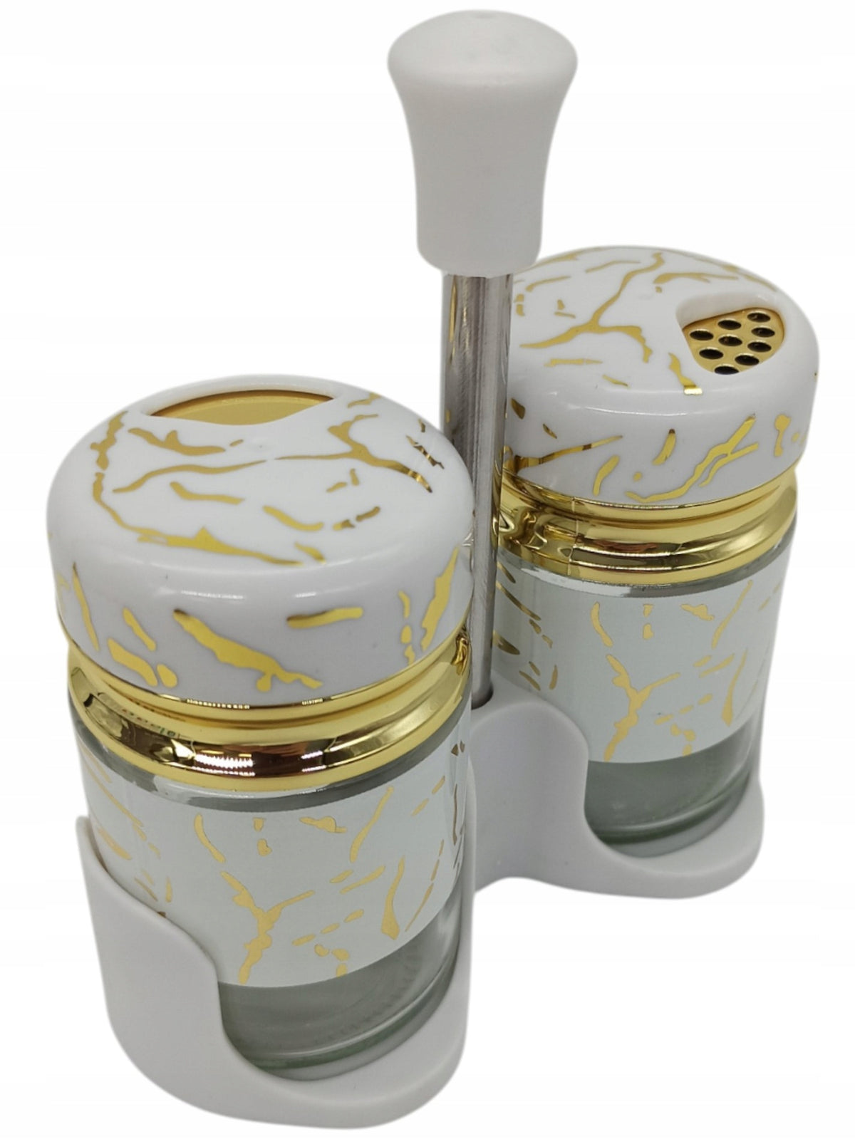 SEASONINGS GLASS SET FOR SPICES STAND SALT PEPPER MARBLE GOLD Brand no brand