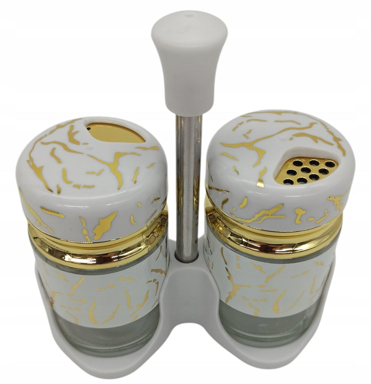 SEASONINGS GLASS SET FOR SPICES STAND SALT PEPPER MARBLE GOLD