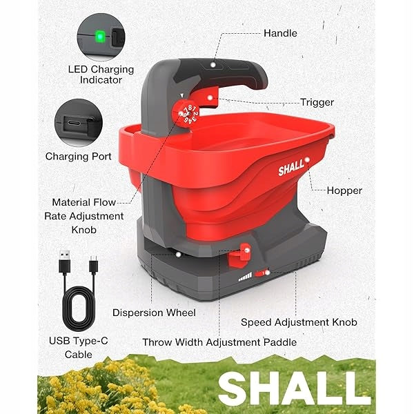 SEED DRILL CORDLESS SPREADER FOR SALT GRASS FERTILIZER SEEDS 3,3L Power supply rechargeable battery