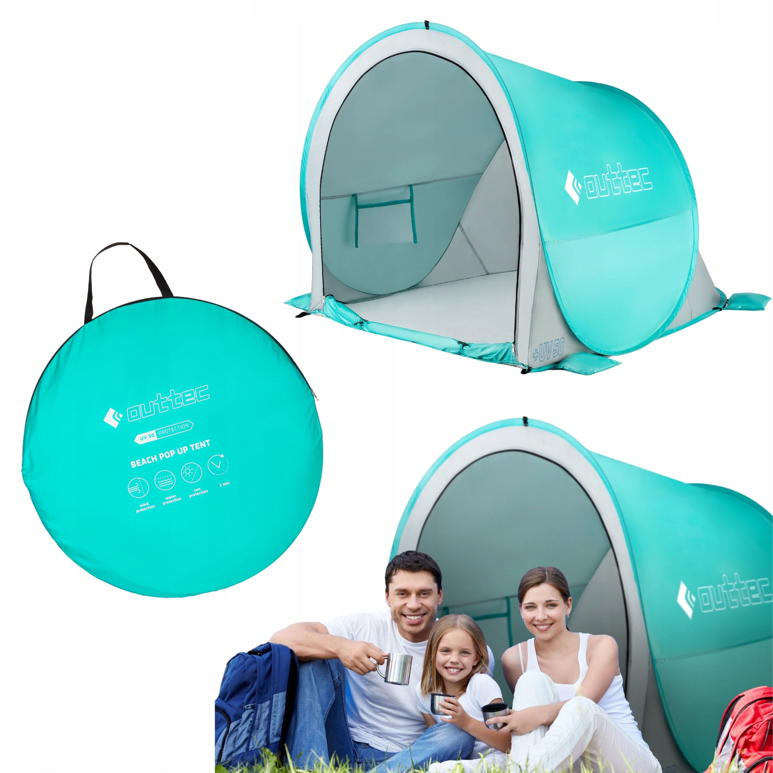 SELF-FOLDING BEACH TENT SCREEN CLOSED POP UP UV50 OUTTEC