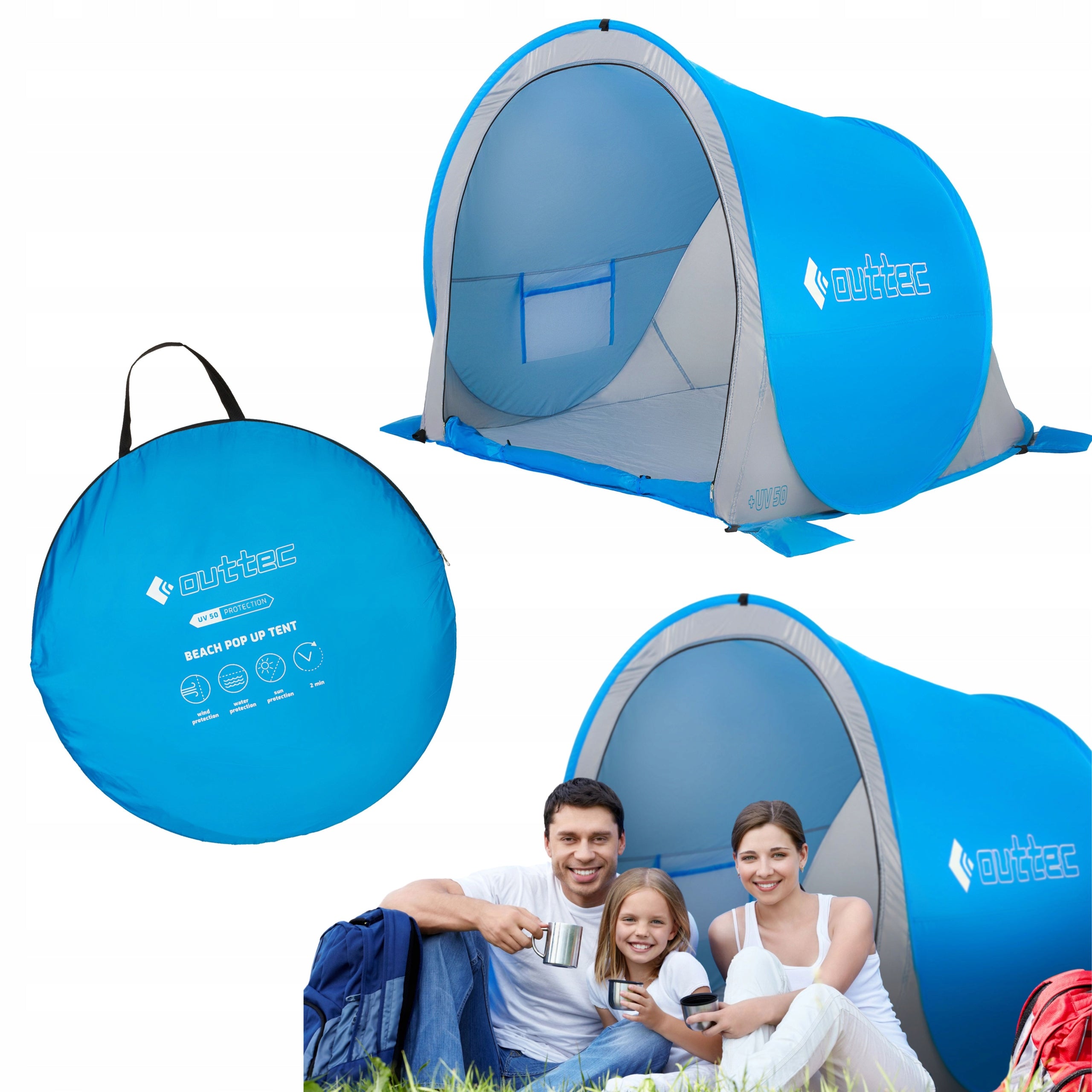 SELF-FOLDING BEACH TENT SCREEN CLOSED POP UP UV50 OUTTEC