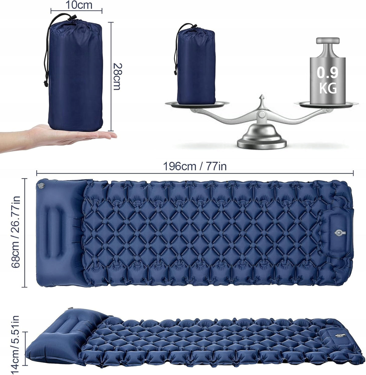 SELF-INFLATING INFLATABLE MATTRESS 200x70x10CM HIKING BLUE COMFORTABLE Packaging status original