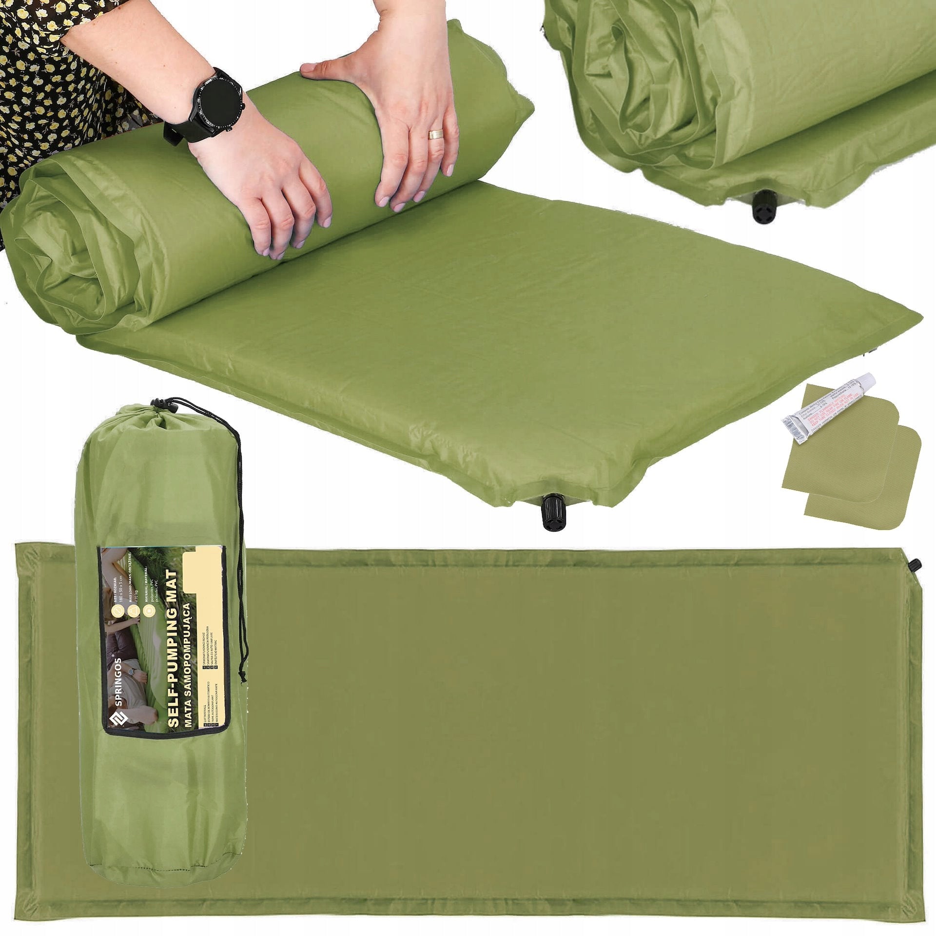 SELF-INFLATING MAT KARIMATA 180x50cm SOFT GREEN THICK MATTRESS COVER Packaging status original