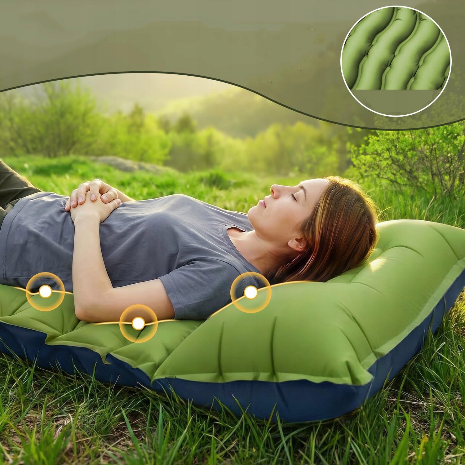 SELF-INFLATING MAT WITH PILLOW MATTRESS, PORTABLE MATTRESS 195X68 CM Packaging status original