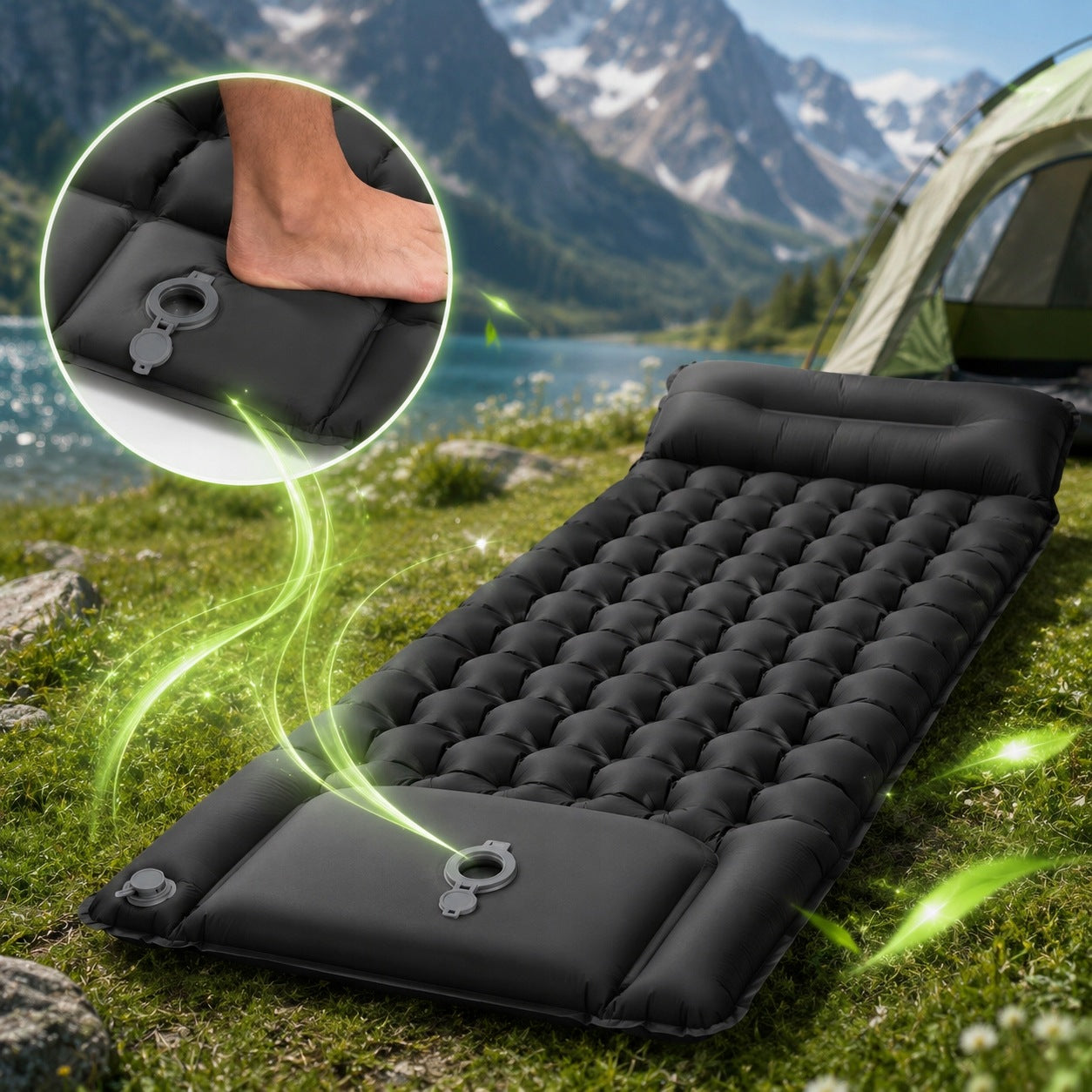 SELF-INFLATING MATTRESS TOURIST BUILT-IN PUMP ULTRALIGHT ROLL-UP MAT Packaging status original