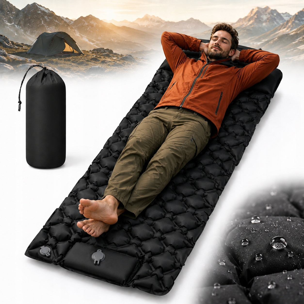 SELF-INFLATING MATTRESS TOURIST BUILT-IN PUMP ULTRALIGHT ROLL-UP MAT