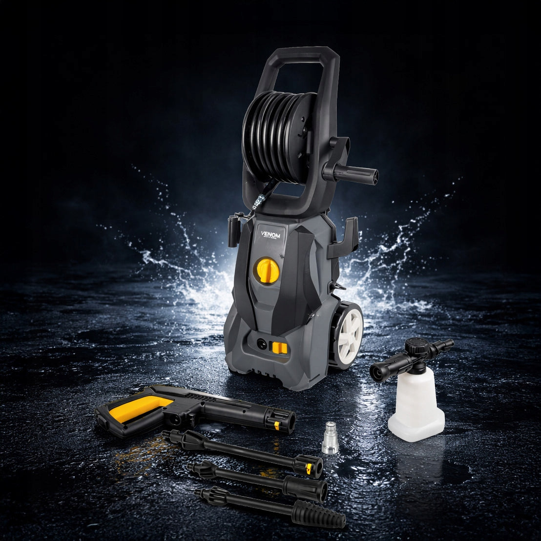 SELF-SUCTION PRESSURE WASHER VENOM 1800W ALUMINUM PUMP RETRACTOR FOAMER Pump type made of aluminum