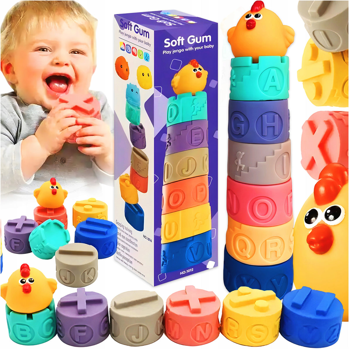 SENSORY BLOCKS FOR CHILDREN SOFT RUBBER SORTER EDUCATIONAL TOWER 7 EL.