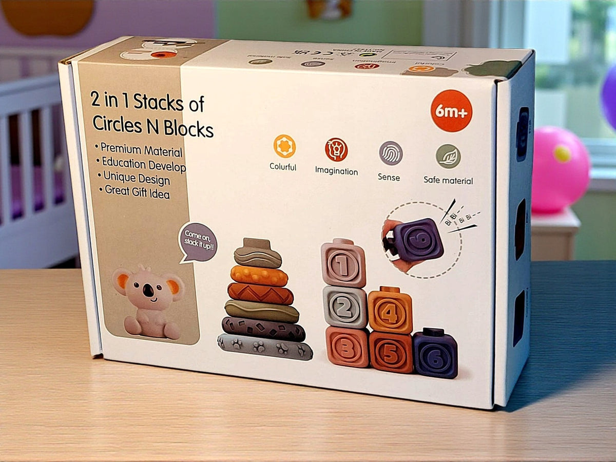 SENSORY BLOCKS TEETHERS TOWER STACKING CUBE WITH BEAR SOFT RUBBER Packaging status original
