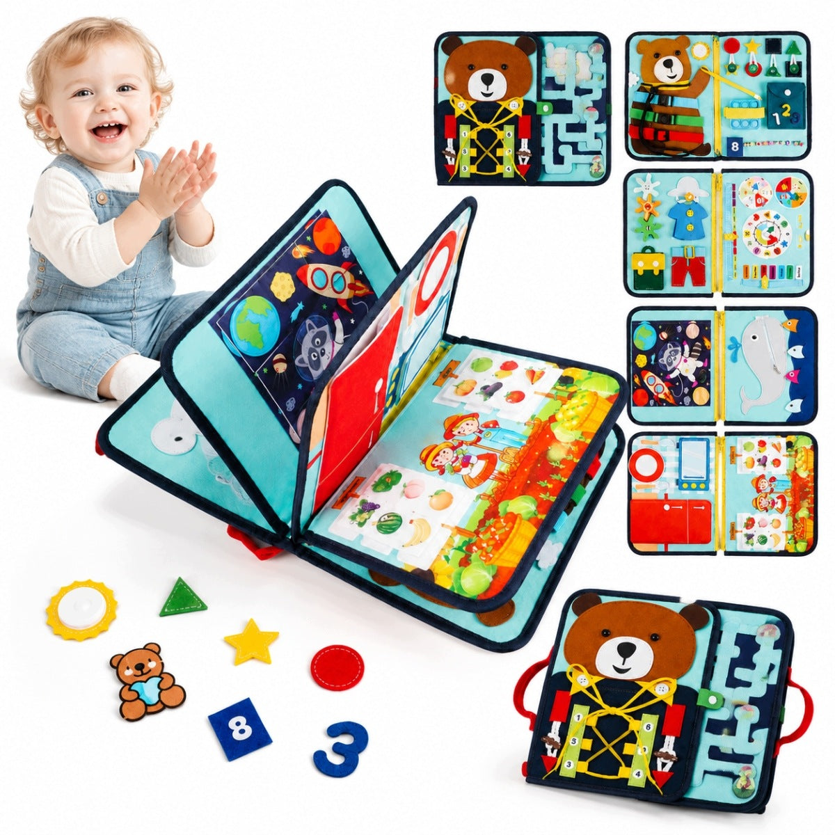SENSORY BOOK MONTESSORI BEAR MANIPULATION BOARD LEARNING NUMBERS
