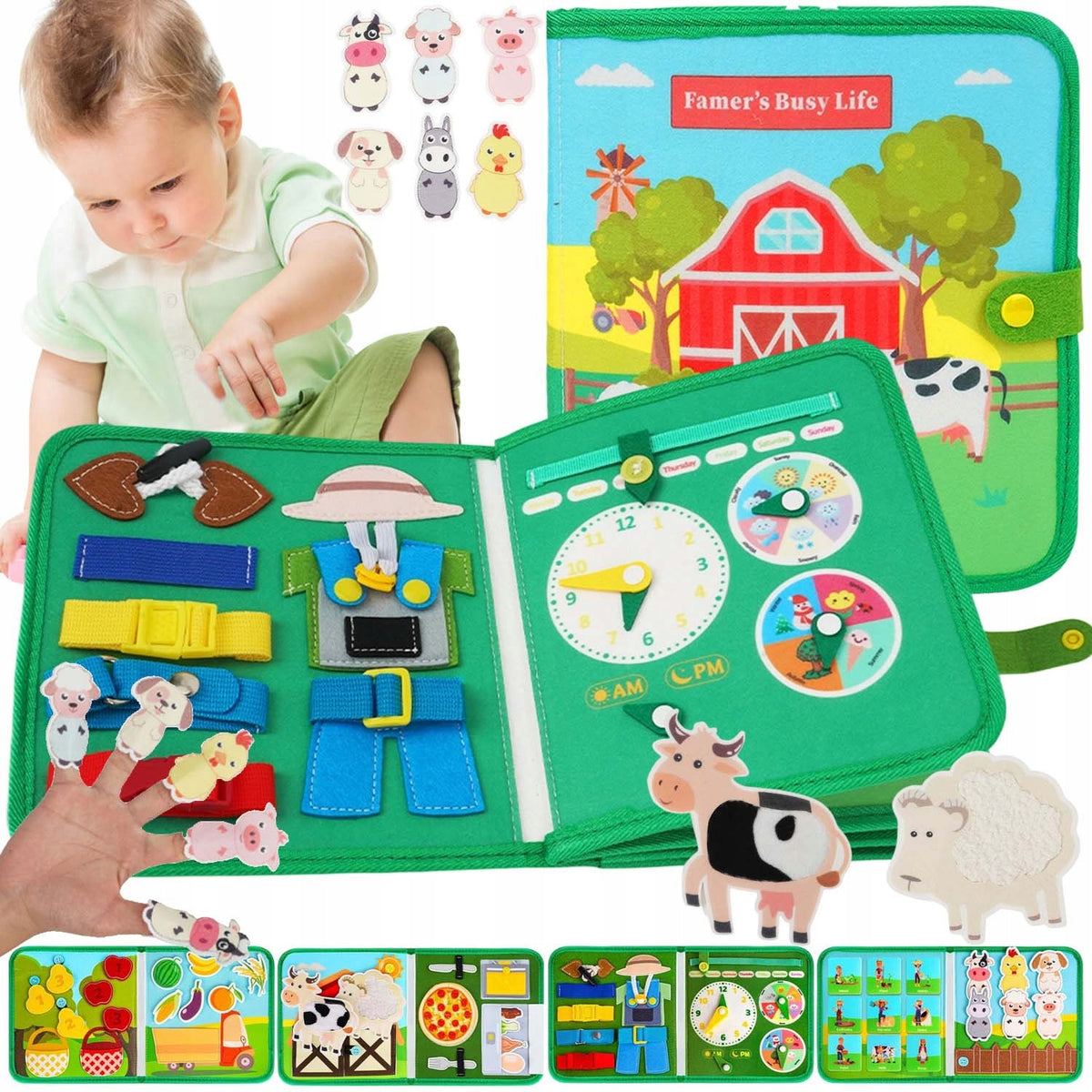 SENSORY BOOK MONTESSORI EDUCATIONAL FELT BOOK 3D FARM THEME