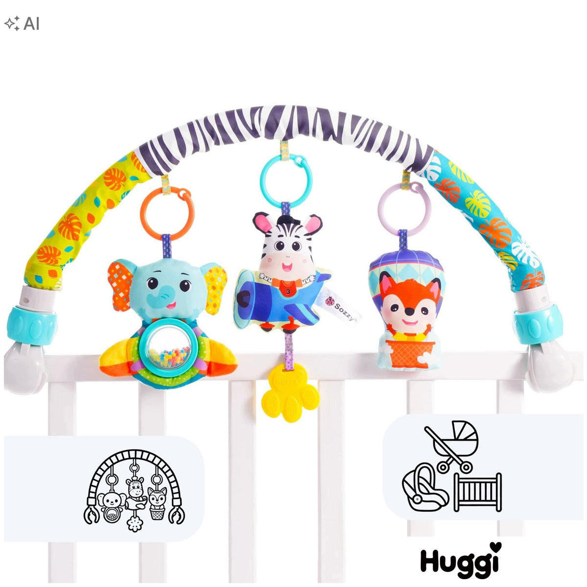 SENSORY BOW HEADBAND WITH TOYS RATTLE FOR STROLLER CRIB 0+ Packaging status original