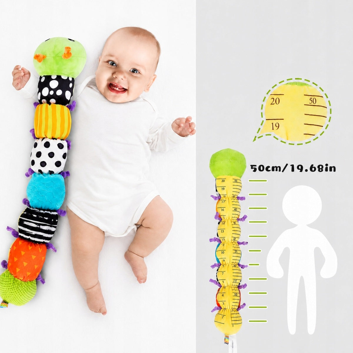 SENSORY CATERPILLAR PLUSH 60 CM TEETHER MIRROR RUSTLING BABY Kid's age 0+