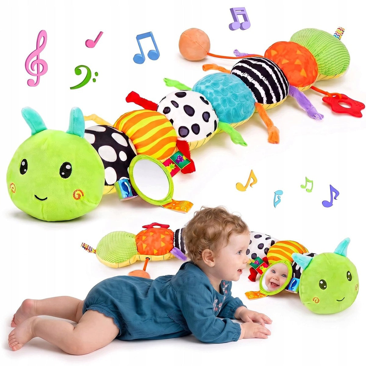SENSORY CATERPILLAR PLUSH 60 CM TEETHER MIRROR RUSTLING BABY