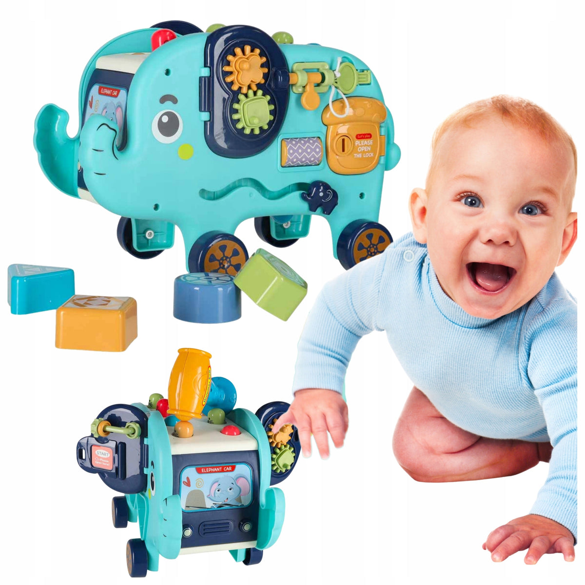 SENSORY MANIPULATION BOARD ELEPHANT MONTESSORI SORTER HAMMER BLOCKS