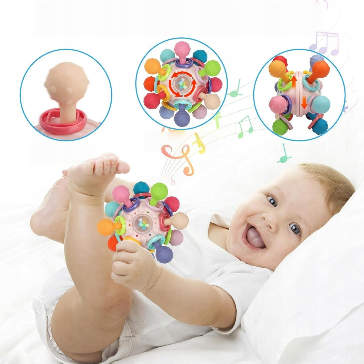 SENSORY TOY COLORFUL TEETHER RATTLE BALL TABS Packaging status original