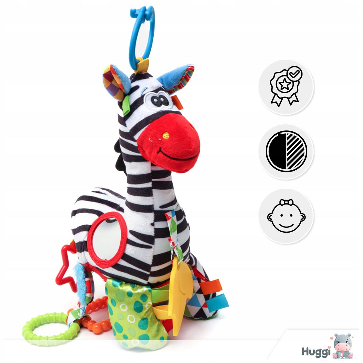 SENSORY TOY CONTRASTING STROLLER PENDANT WITH MUSIC BOX MIRROR Manufacturer code Zabawka kontrastowa Zebra z pozytywką