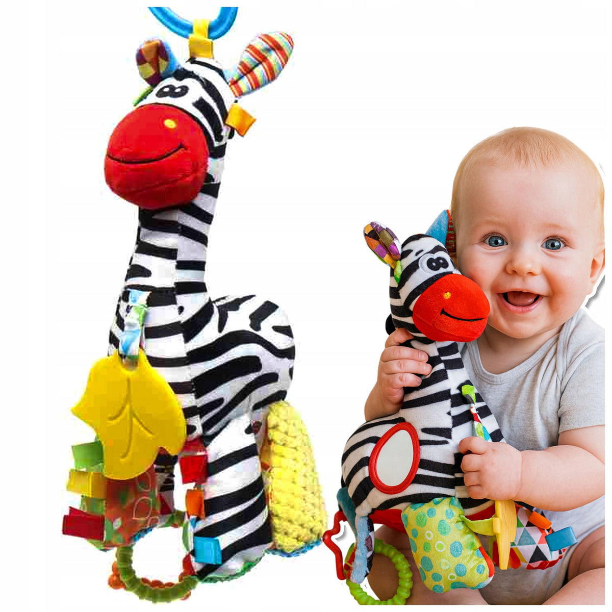 SENSORY TOY CONTRASTING STROLLER PENDANT WITH MUSIC BOX MIRROR
