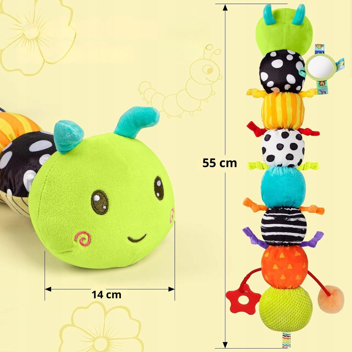 SENSORY TOY FOR BABIES MUSIC CATERPILLAR PLUSH ANTI-STRESS Manufacturer code Zabawka sensoryczna Gąsienica antystresowa