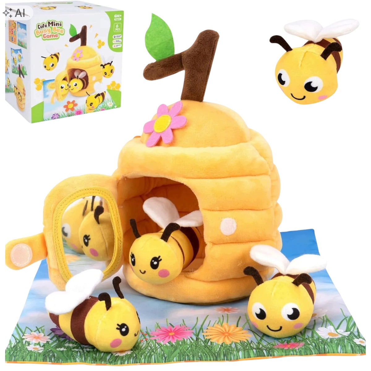 SENSORY TOY HIVE BEES PLUSH SOFT EDUCATIONAL MIRROR 8 EL