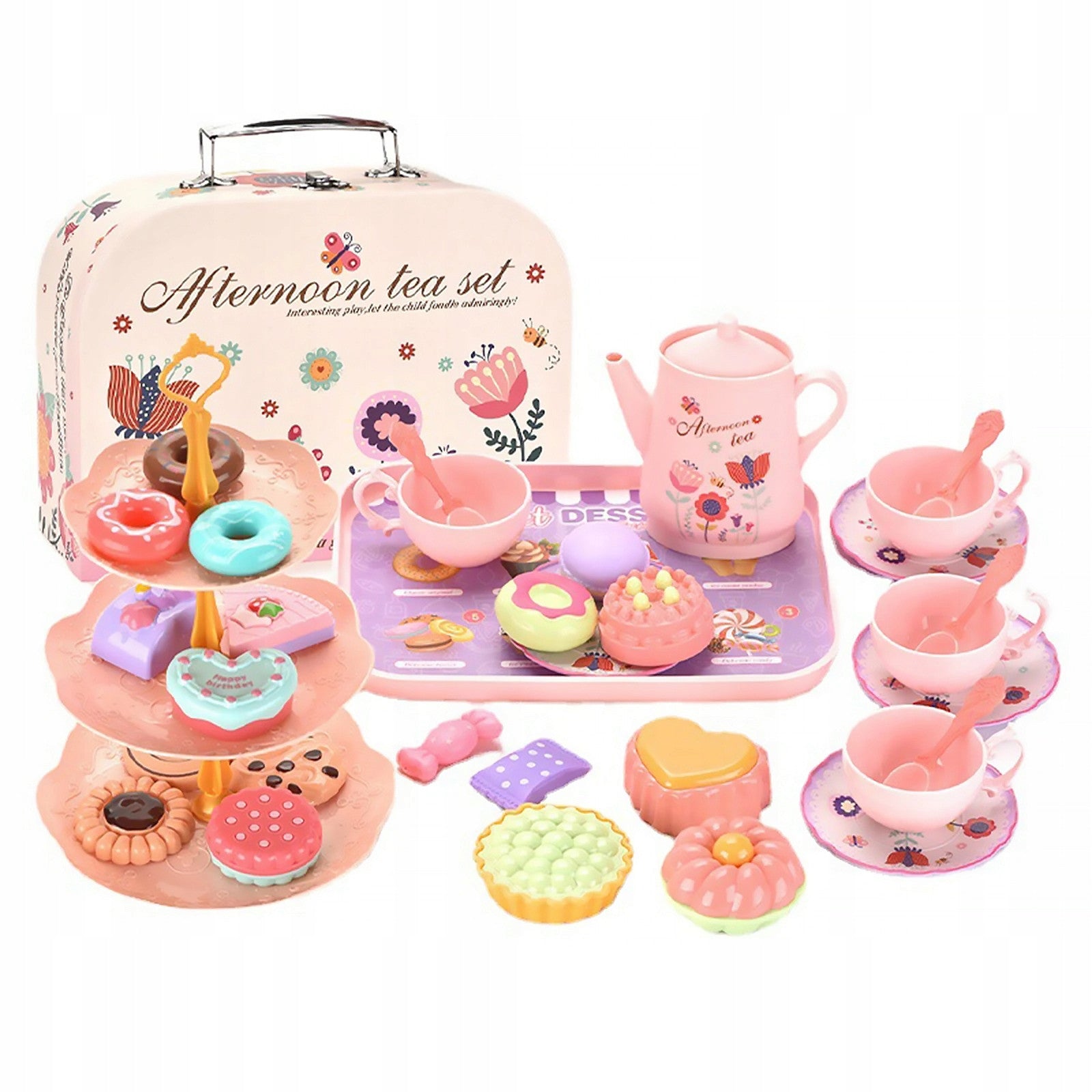 SERVICE COFFEE TEA SET FOR CHILDREN IN CASE CUP KETTLE TRAY