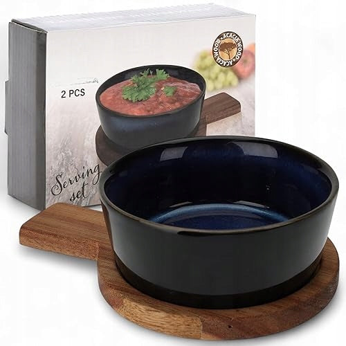 SERVING BOWL CERAMIC ACACIA WOOD SET GIFT FOR HOME Brand no brand