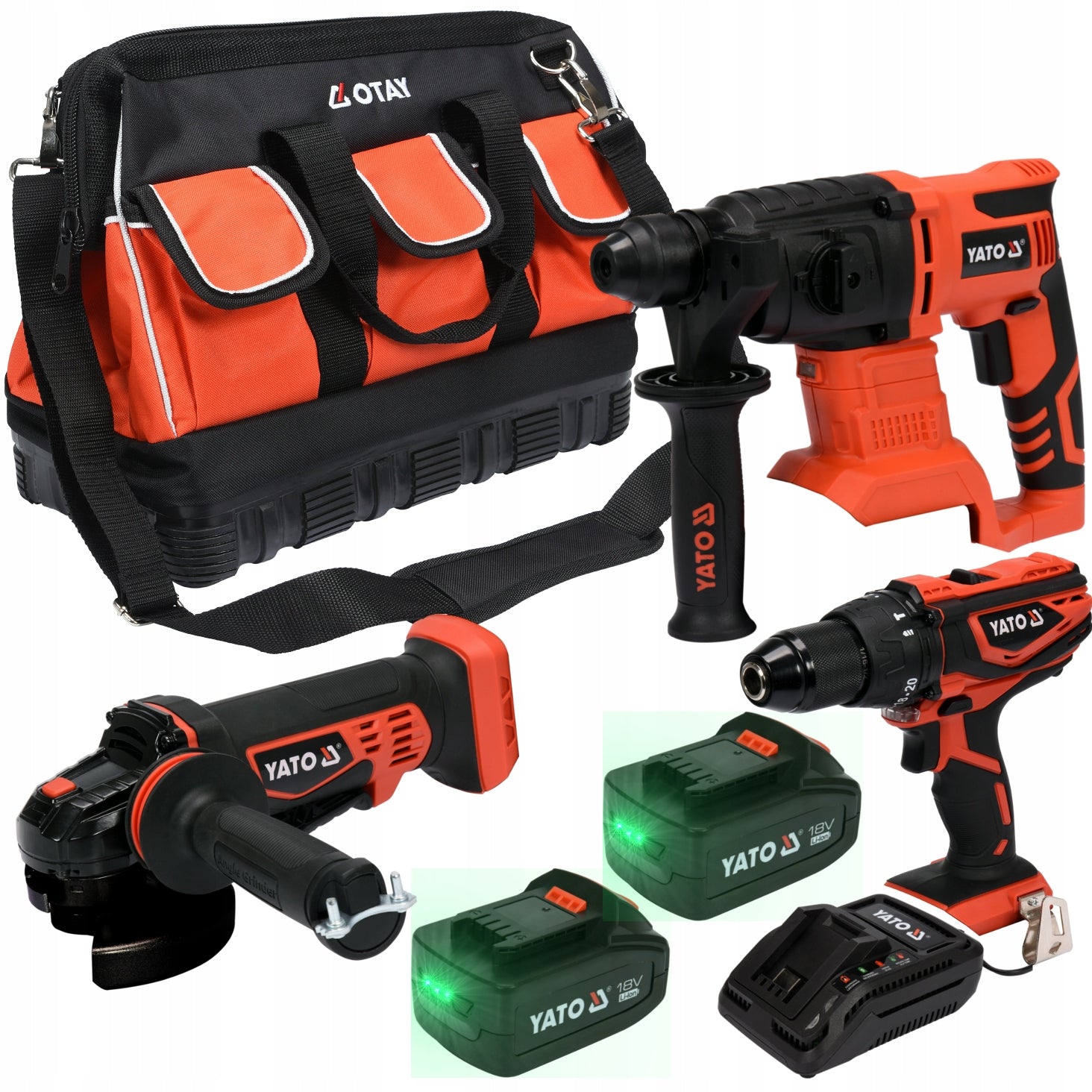 SET 18V GRINDER DRILL SCREWDRIVER 2 AKU Brand Toya