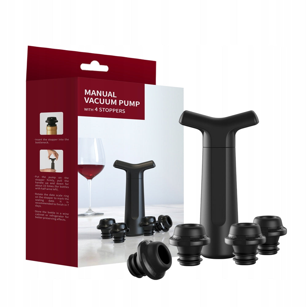 SET 5IN1 Pompa Próżniowa Do Wina z 4 Korkami Wine Champagne Vacuum Pump