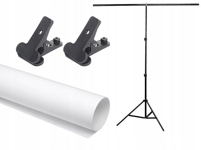 SET: BACKGROUND PVC WHITE + ATELIER 190cm BACKGROUND TRIPOD HOME STUDIO CLIPS