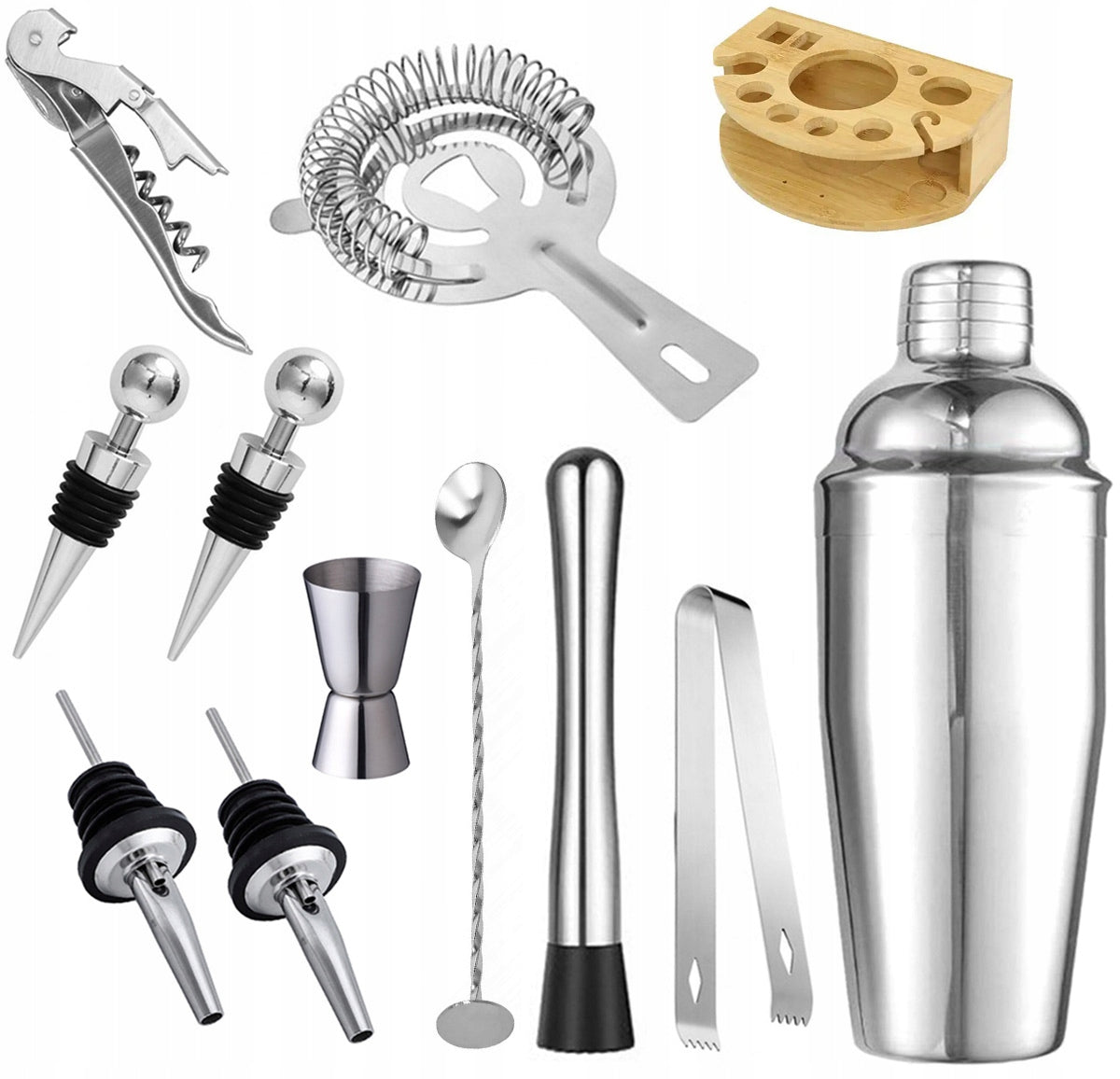 SET BARTENDING SHAKER FOR COCKTAIL DRINKS 12 ELEMENTS STAND 750 ml Manufacturer code DA98