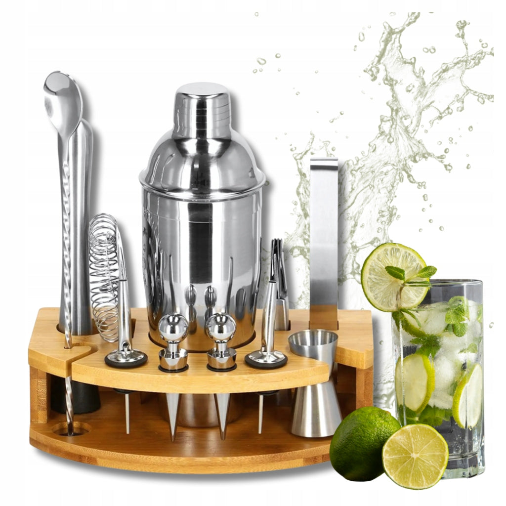 SET BARTENDING SHAKER FOR COCKTAIL DRINKS 12 ELEMENTS STAND 750 ml