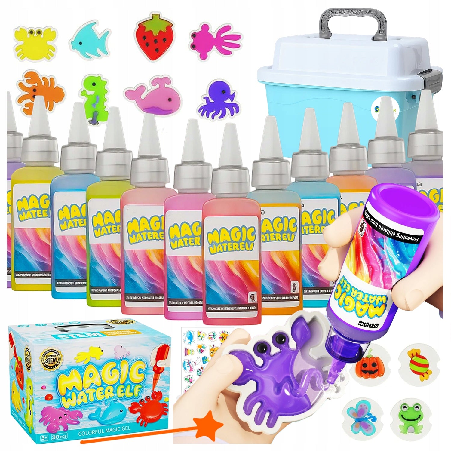 SET CREATIVE MAGIC JELLY 12 COLORS GEL ANIMAL WATER ELF GLUES DIY