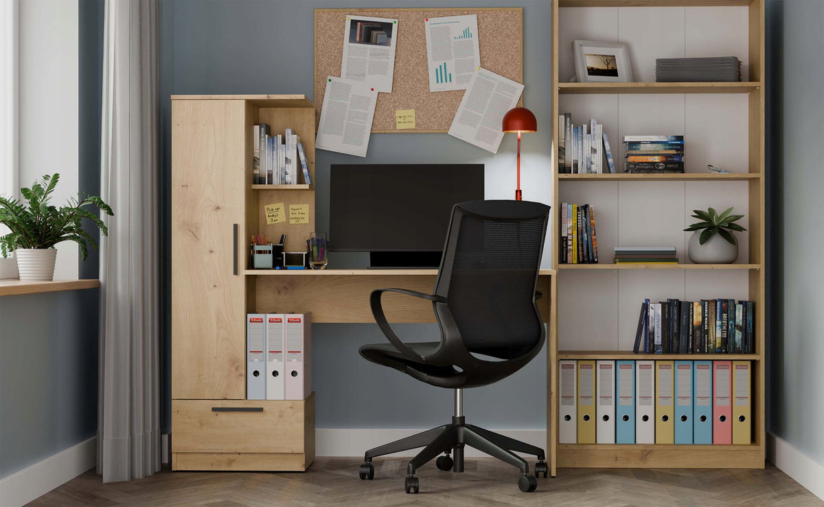 SET DESK COSMO OAK ARTISAN WITH BOOKCASE AND DRAWER AND SHELVES 143 CM EAN (GTIN) 5900354141693