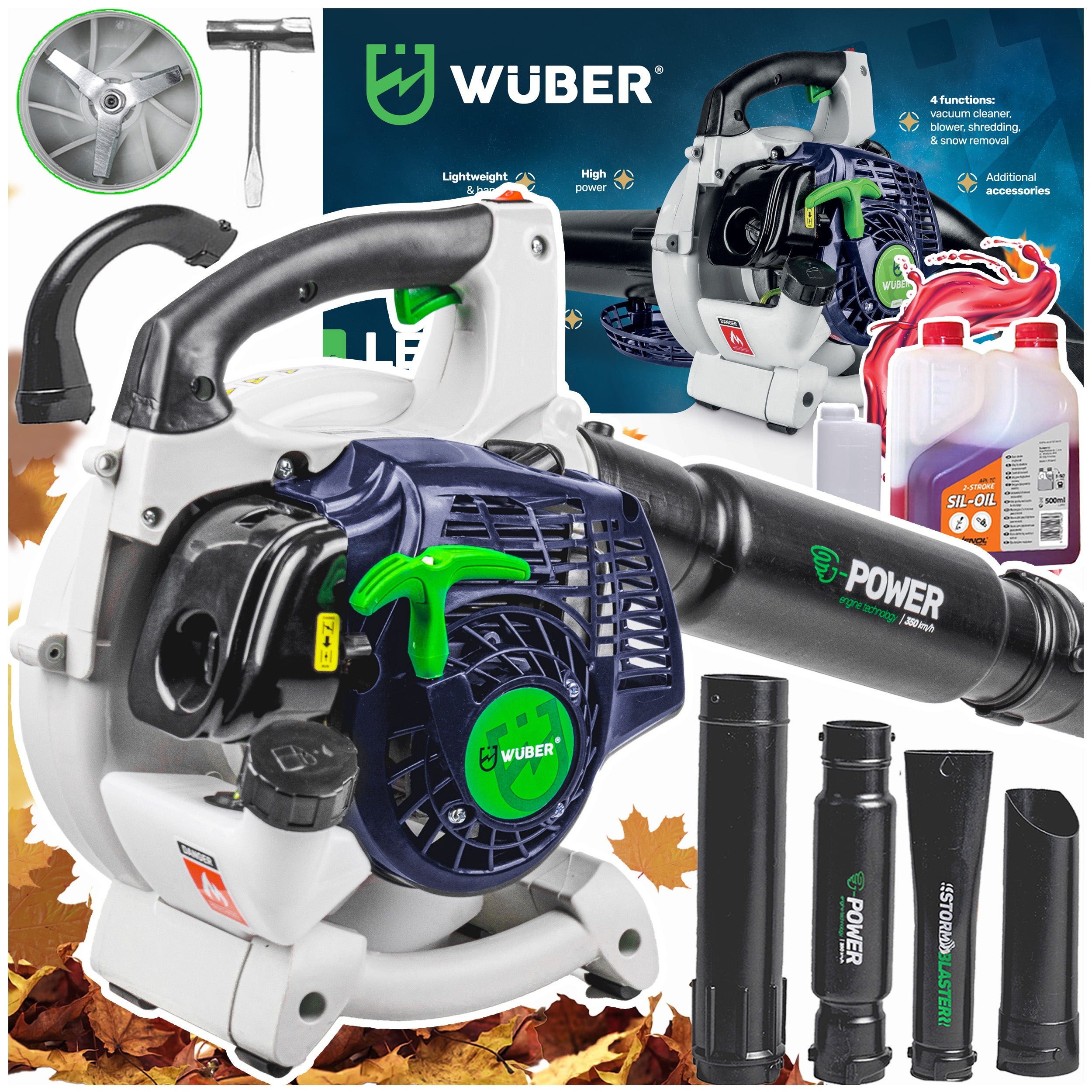 SET DIESEL LEAF BLOWER 750W BAG 50L + OIL GARDEN SHREDDER