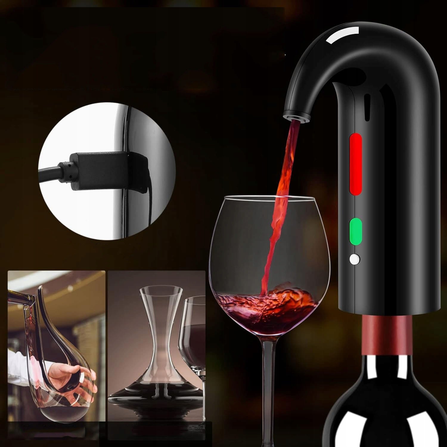 SET DISPENSER ELECTRIC WINE POURER AERATOR + OPENER + BAG Packaging status original