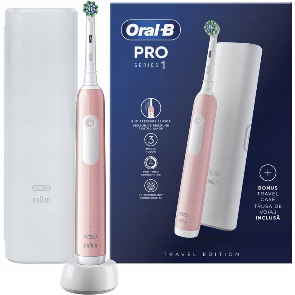 SET ELECTRIC TOOTHBRUSH ORAL-B PRO 1 PINK 3 MODES + CASE